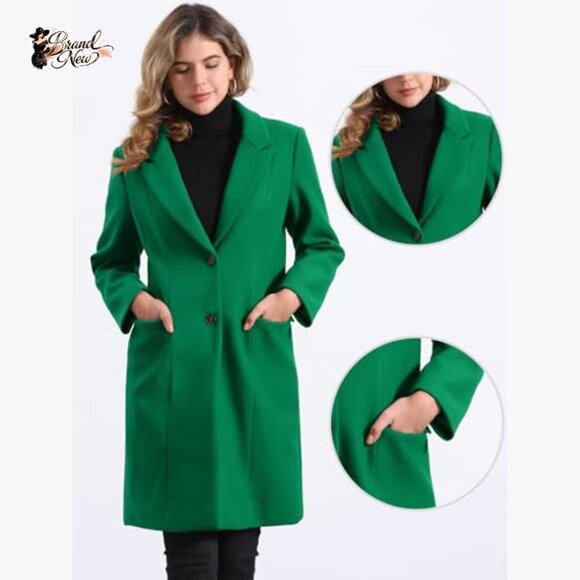 100% Polyester Notch Lapel Pea Coat Overcoat for Women - Picture 2 of 5